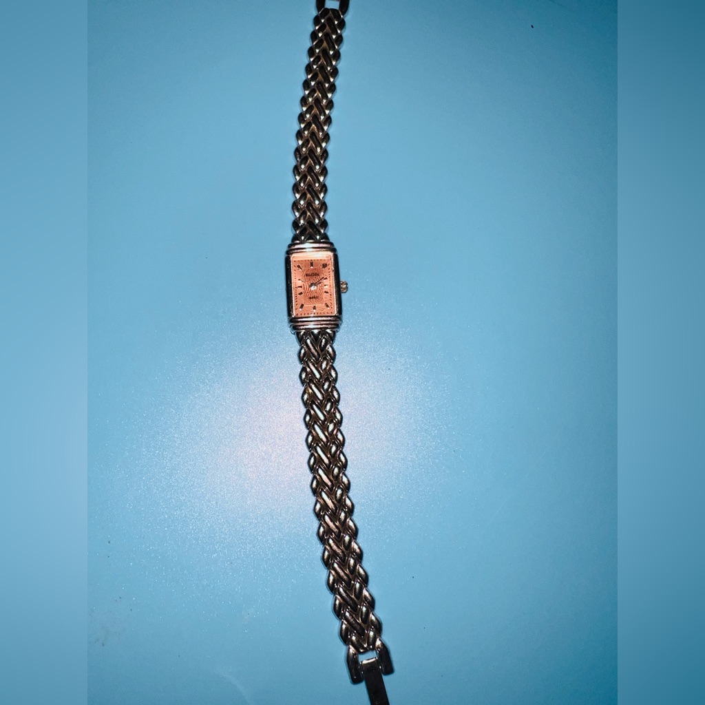 Vintage Elgin Quartz Watch - Silver With Pink Face